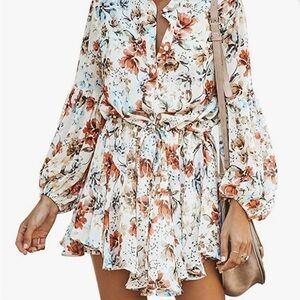 Women’s Chic Floral Button Front Mini Boho Dress - L